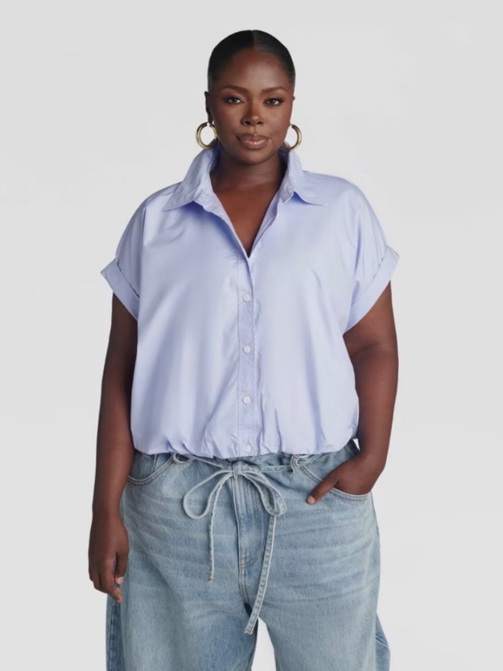 KBB by Kahlana Womens the cropped bubble shirt Blue size L NWT